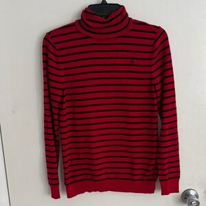 Ralph Lauren Black Label Red and Black Striped Cowl Neck Sweater